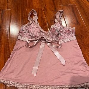 Romwe Elegant Pink Lace Trim Top